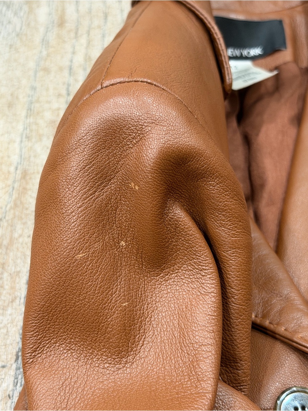 Vintage Jones New York Cognac Brown Genuine Leather Blazer Jacket - Size 12 Y2K - Picture 9 of 9